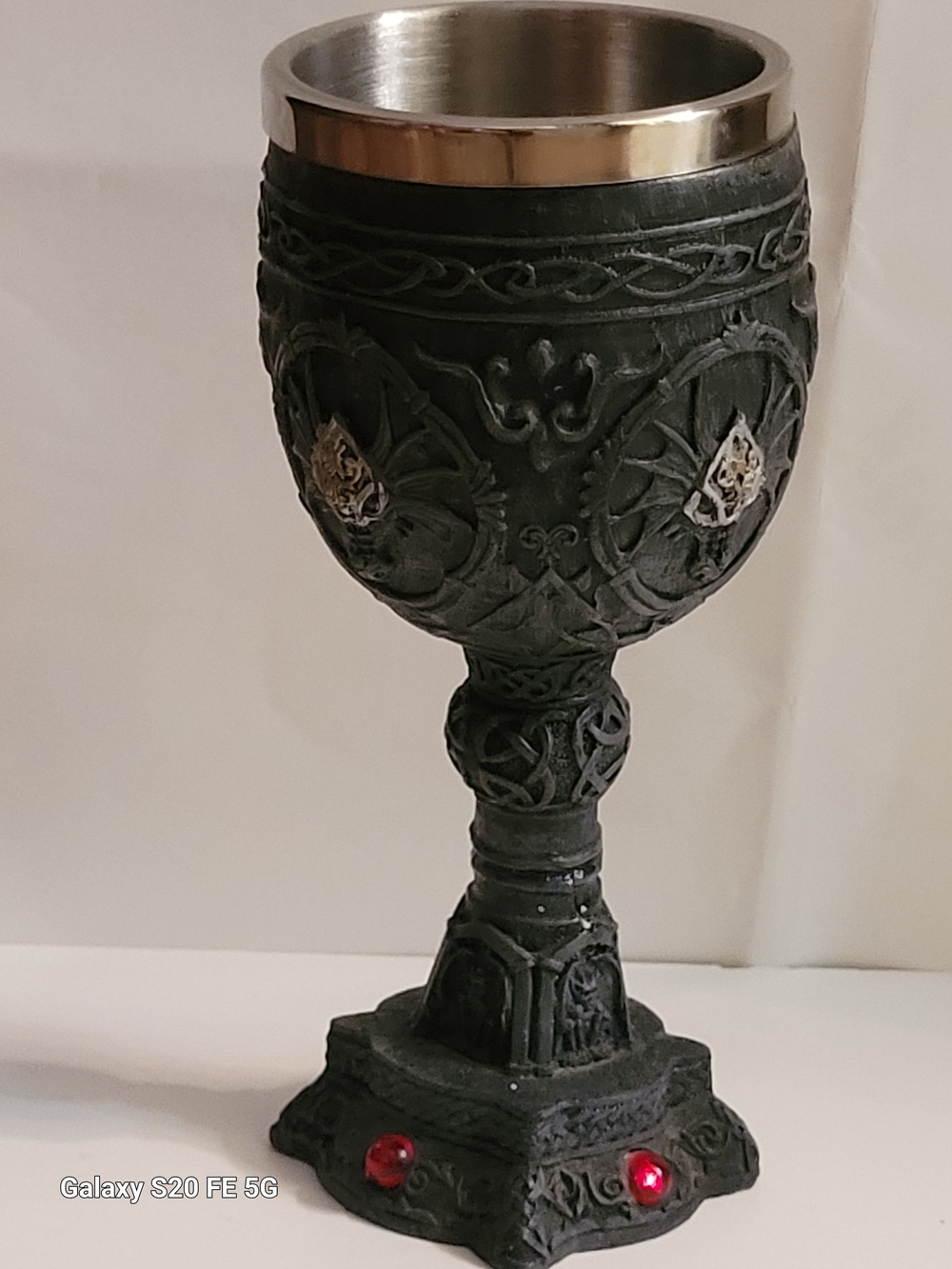 Decorative Dark Gray Gothic Goblet with Silver Rim